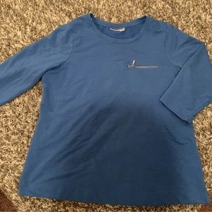 Croft Barrow  top Size 1X 3/4  sleeve solid blue Round neck